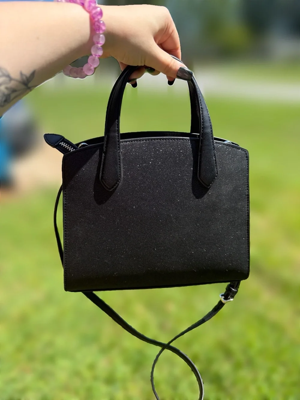kate spade Black Tinsel Glitter Fabric Satchel and Wallet Set